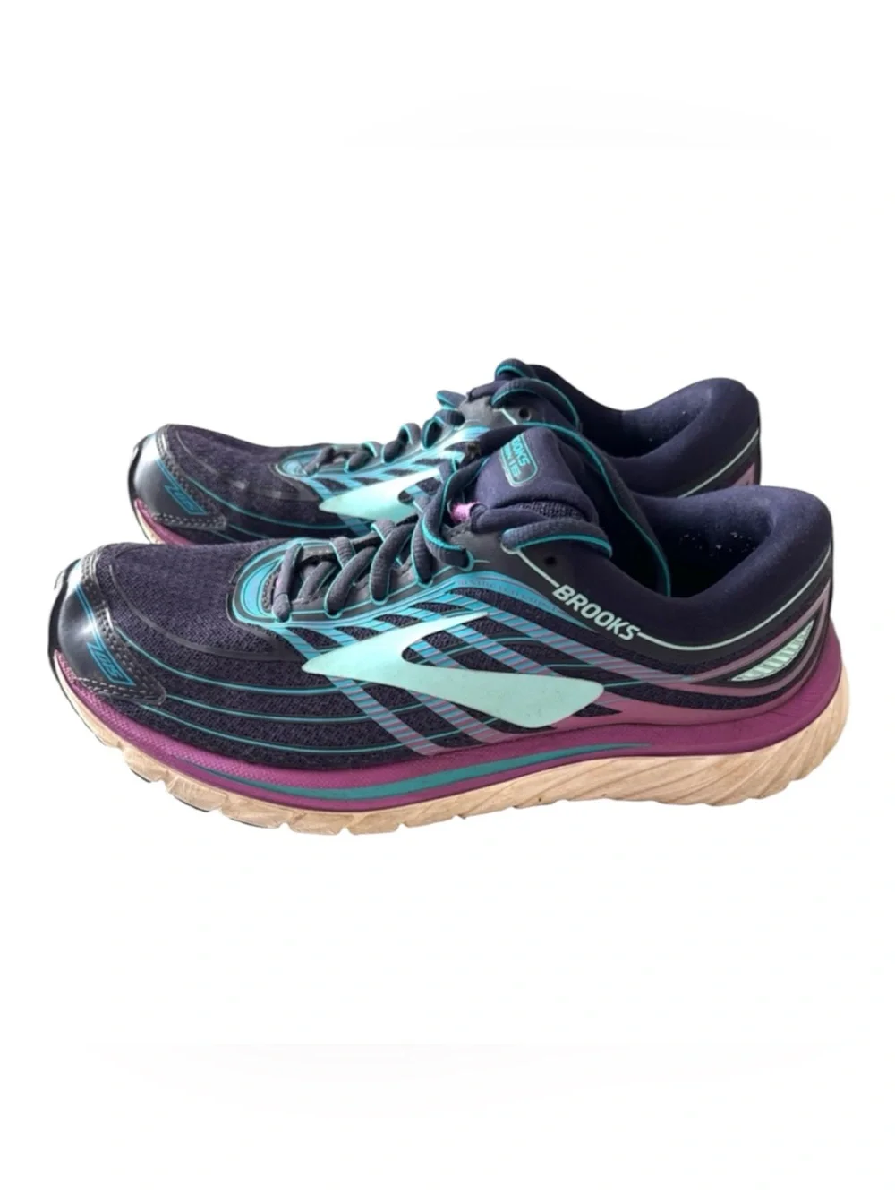 Brooks Navy Teal Purple Glycerin 15 Running Sneakers SZ 7.5 Gently Worn